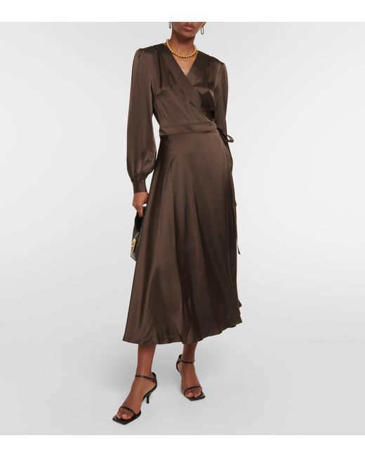 Polo Ralph Lauren Satin Wrap Dress in Brown | Lyst