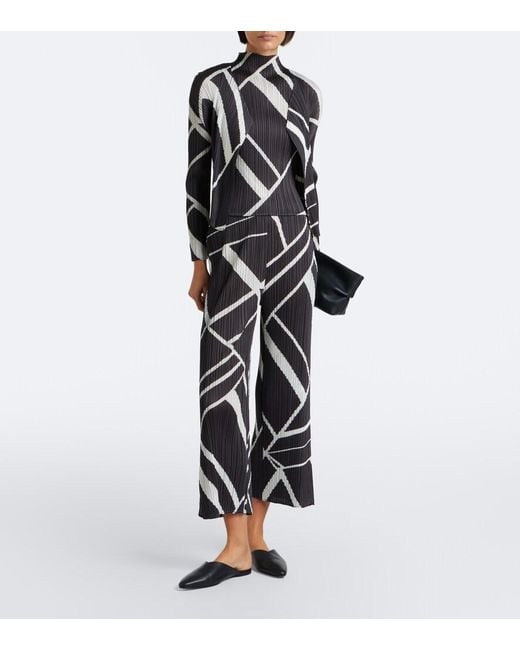 Pleats Please Issey Miyake Black Fold Line Pleated Printed Cardigan