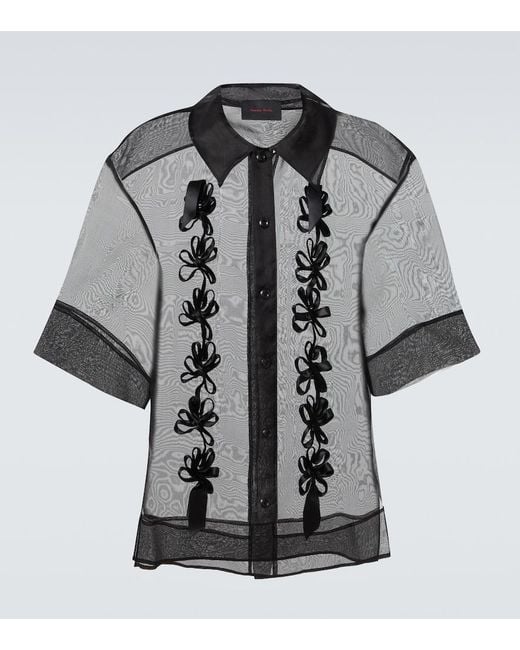 Simone Rocha Gray Floral-Applique Sheer Silk Shirt for men
