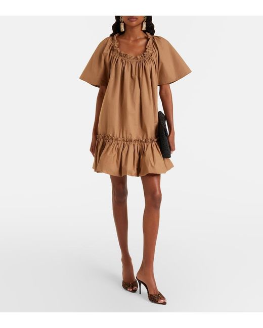 Saint Laurent Brown Ruffled Cotton Minidress