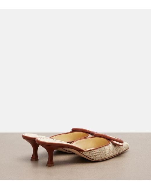 Manolo Blahnik Natural Maysale Leather-Trimmed Mules