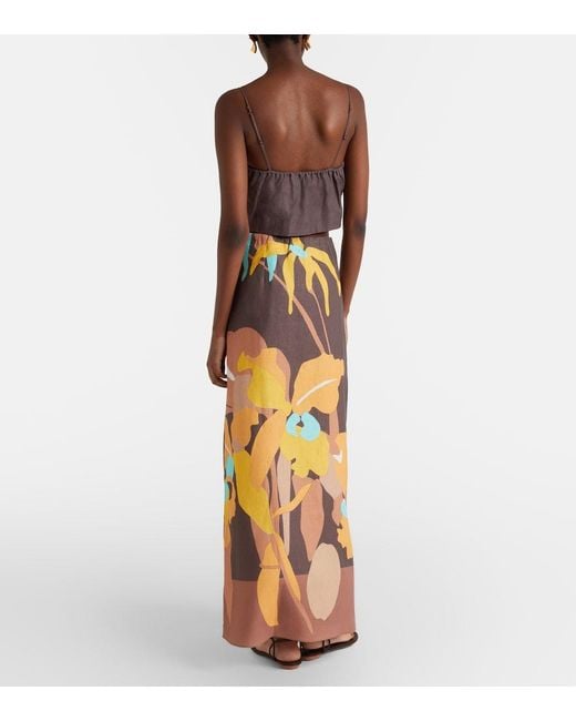Faithfull The Brand Orange Martina Floral Linen Maxi Skirt