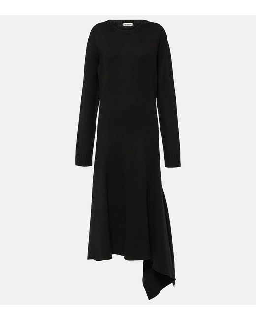 Vestido midi de lana asimetrico Jil Sander de color Black