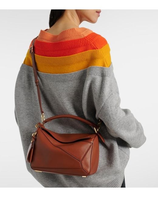 Loewe Brown Featherlight Puzzle Small Leather Top-Handle Bag