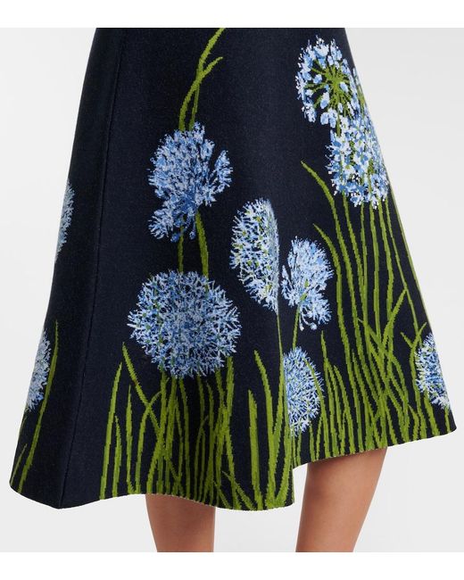 Oscar de la Renta Blue Jacquard-Knit Midi Dress