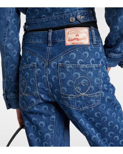 Jeans rectos All Over Moon de tiro alto MARINE SERRE de color Blue
