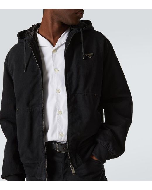 Chaqueta Con Capucha De Algodon Prada de hombre de color Black