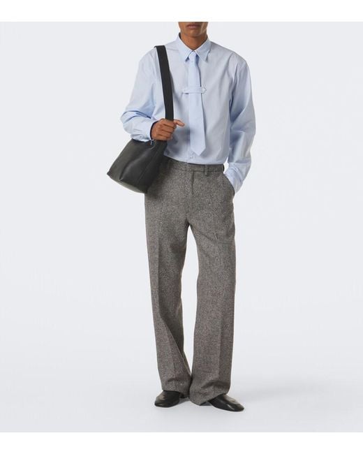 Dries Van Noten Blue Cotton Poplin Shirt With Tie for men