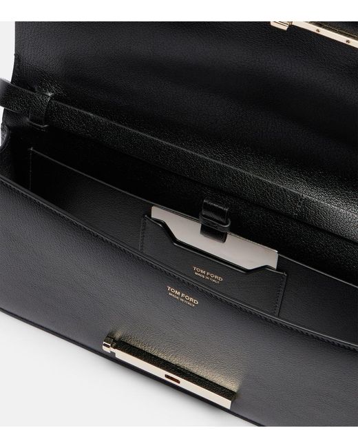 Tom Ford Black Double T Leather Shoulder Bag