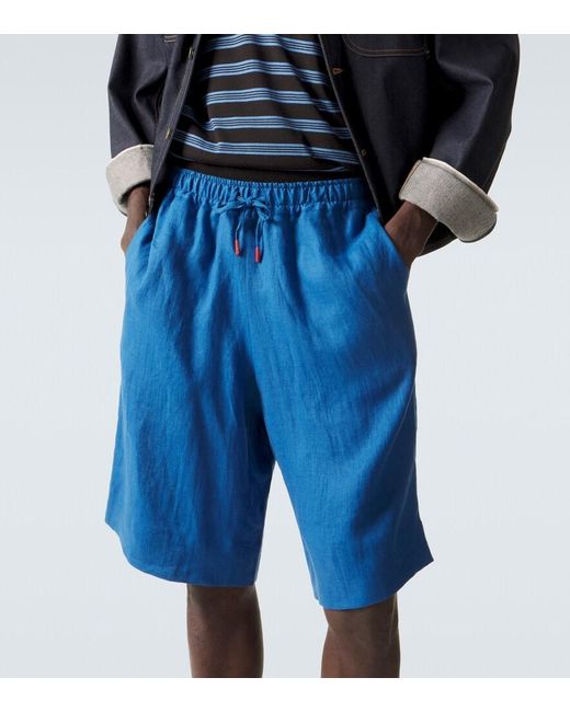 Kiton Blue Linen Shorts for men
