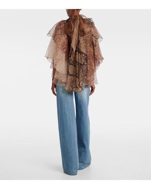 Zimmermann Brown Memento Ruffled Silk Blouse
