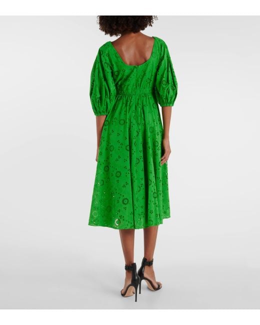 Robe midi brodee en coton Carolina Herrera en coloris Green