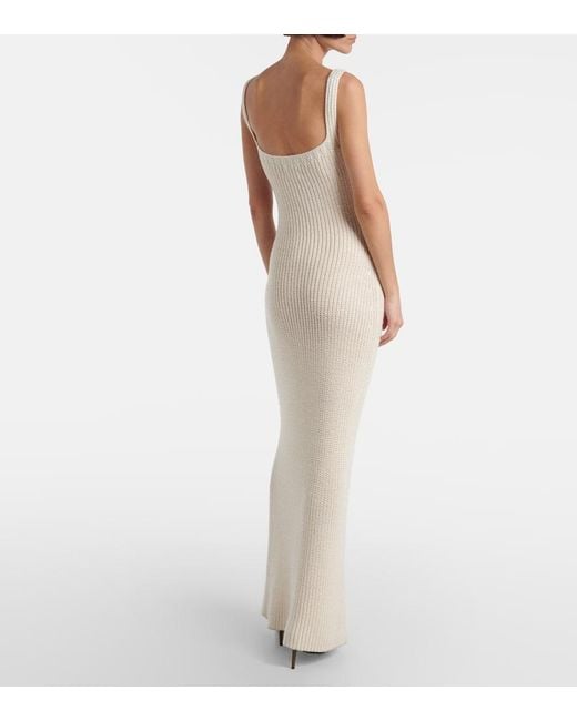 Khaite White Lex Ribbed-Knit Silk Maxi Dress