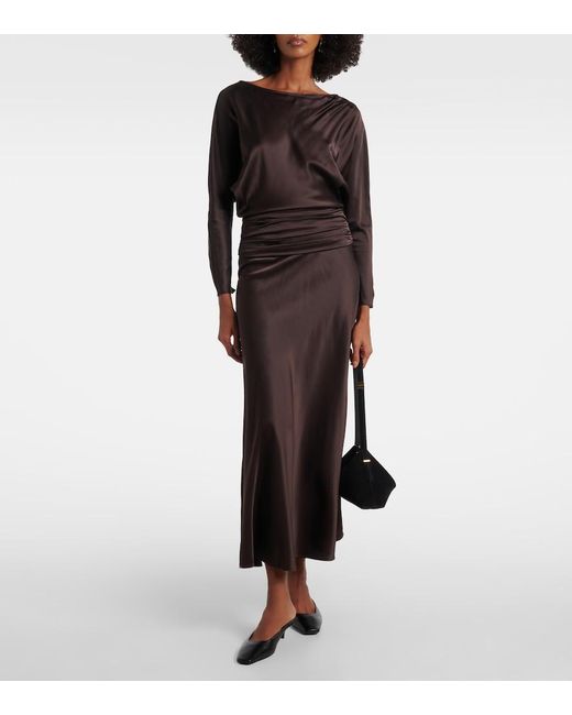 Staud Brown Freda Ruched Silk-Blend Gown
