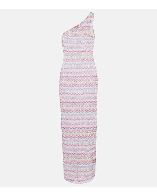 Missoni Purple Zig Zag One-Shoulder Maxi Dress