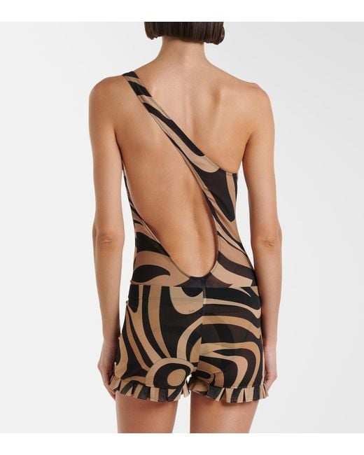 Emilio Pucci Natural Marmo Ruffled Mesh Shorts