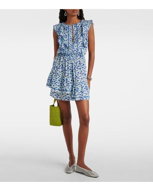 Poupette Blue Bambi Printed Ruffled Minidress