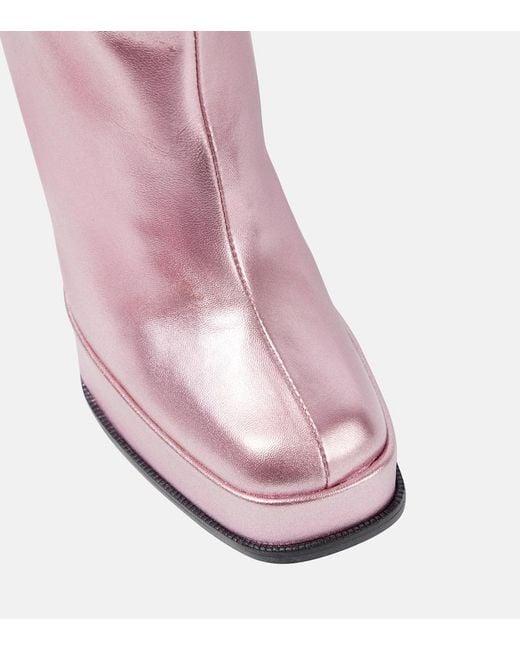 NODALETO Pink Angel Metallic Leather Knee-High Boots