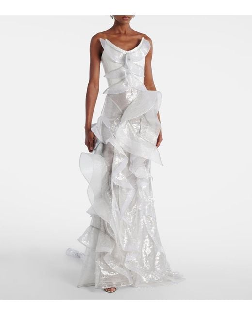 Maticevski White Robe Refraction Mit Pailletten