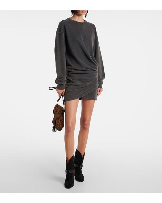 Isabel Marant Black Pipper Gathered Cotton Sweatshirt Dress