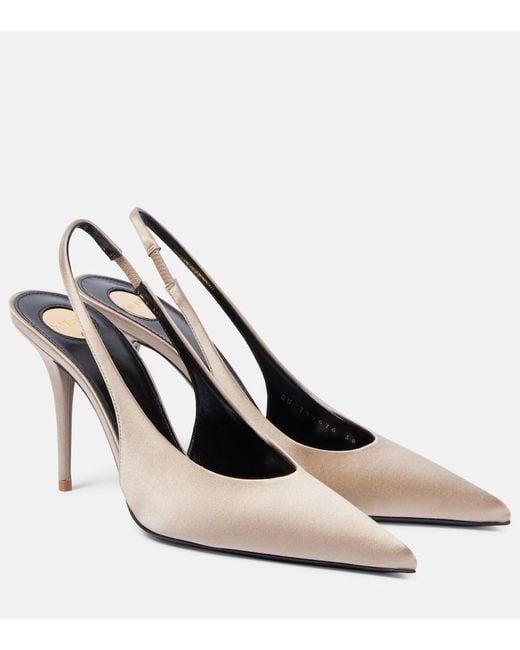 Saint Laurent Natural Norma 90 Satin Crepe Slingback Pumps
