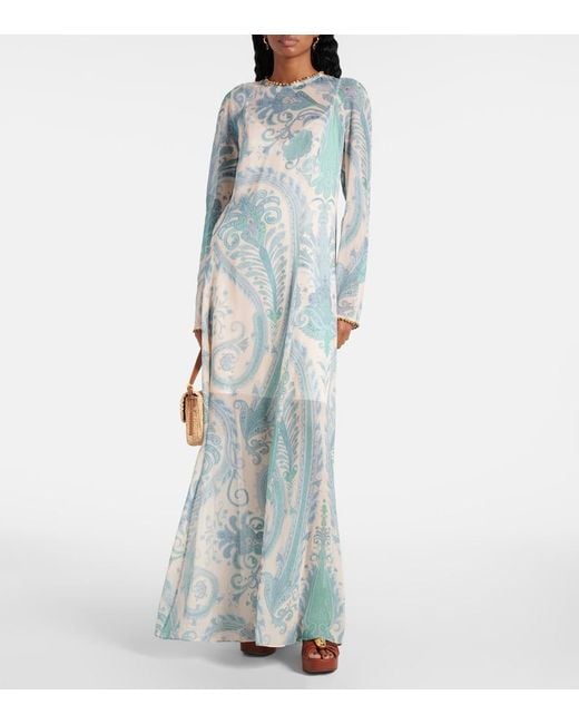 Zimmermann Blue Illuminate Beaded Paisley Maxi Dress