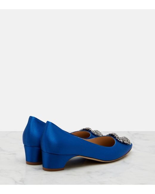 Manolo Blahnik Blue Hangisi Embellished Satin Pumps