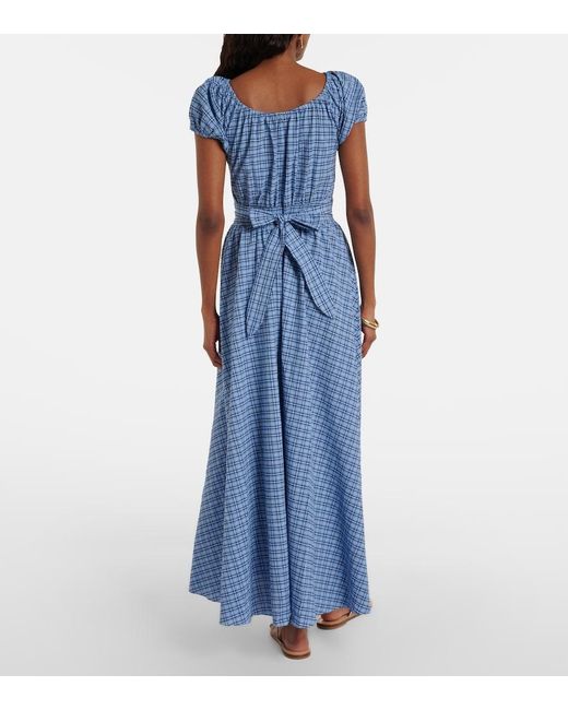 Faithfull The Brand Blue Edessa Checked Cotton Maxi Dress