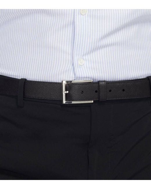 Cinturon de piel Saffiano con logo Prada de hombre de color Black