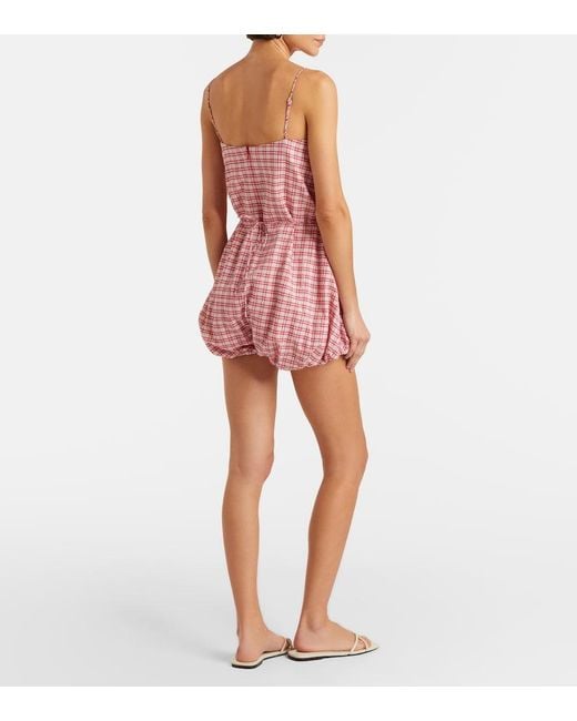 Faithfull The Brand Pink Riatto Checked Cotton Romper