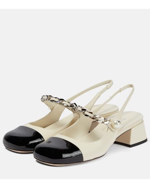 Miu Miu Natural Chain-Embellishedt Leather Slingback Pumps