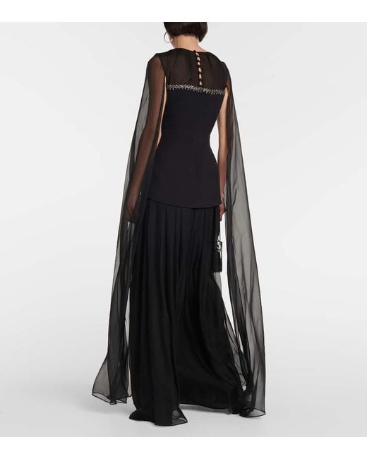 Safiyaa Black Gloria Silk And Crepe Gown
