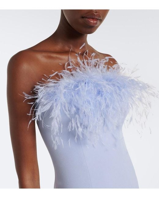 Safiyaa Blue Soshin Feather-Trimmed Crepe Gown