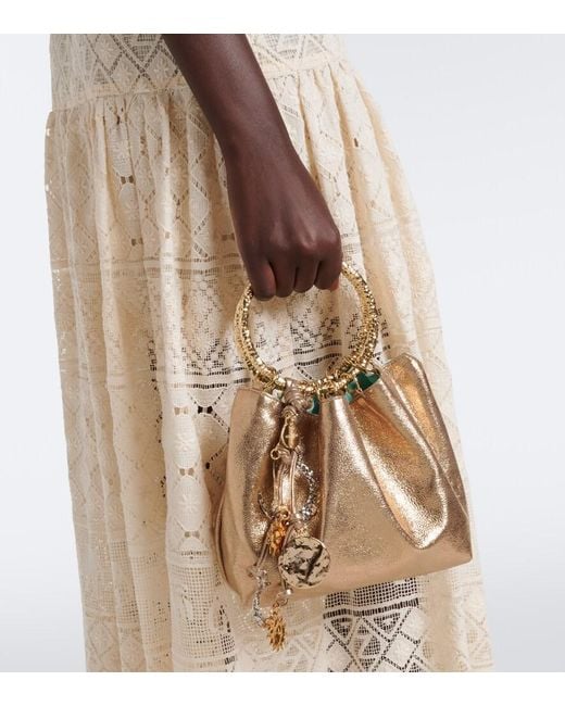 Aquazzura Natural Night Stars Metallic Leather Bucket Bag