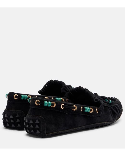 Farm Rio Black Verzierte Segelschuhe Aus Veloursleder