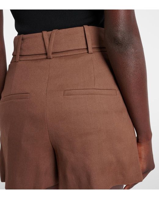 Veronica Beard Brown Piper Belted Linen-Blend Shorts