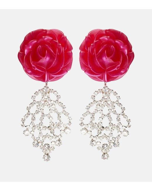 Magda Butrym Red Crystal-Embellished Floral Drop Earrings