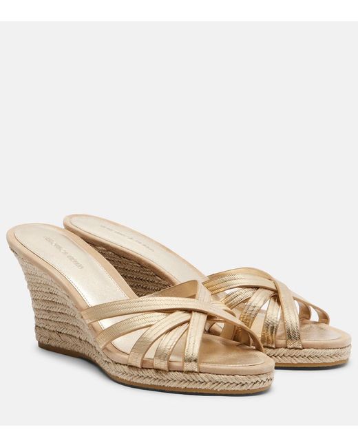 Veronica Beard Natural Metallic Leather Espadrille Wedges