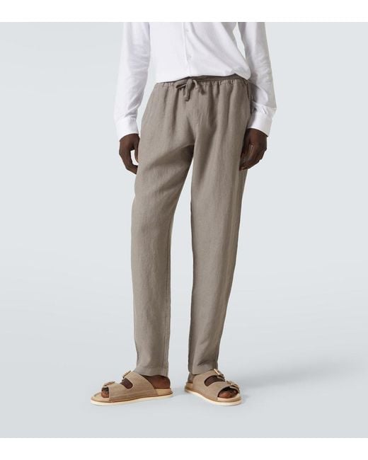 Fedeli Gray Bonifacio Linen Tapered Pants for men