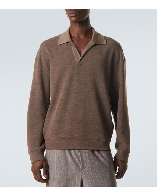 Giorgio Armani Brown Virgin Wool Polo Sweater for men