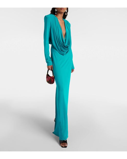 Magda Butrym Green Draped Jersey Maxi Dress