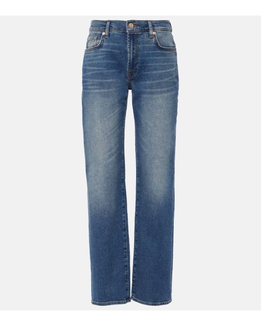 7 For All Mankind Blue Ellie High-rise Cotton-blend Straight Jeans