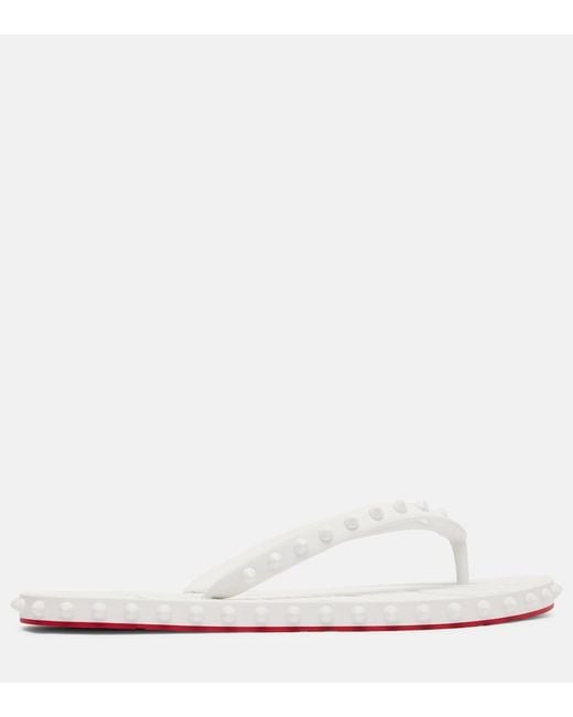 Christian Louboutin White Super Loubi Flip Spiked Thong Sandals