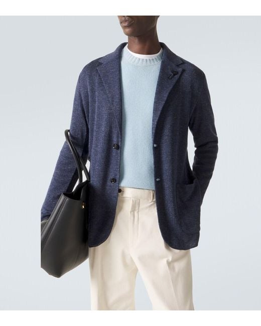 Lardini Blue Linen And Silk Blazer for men
