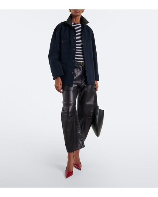 Nili Lotan Black Leather Barrel-Leg Pants
