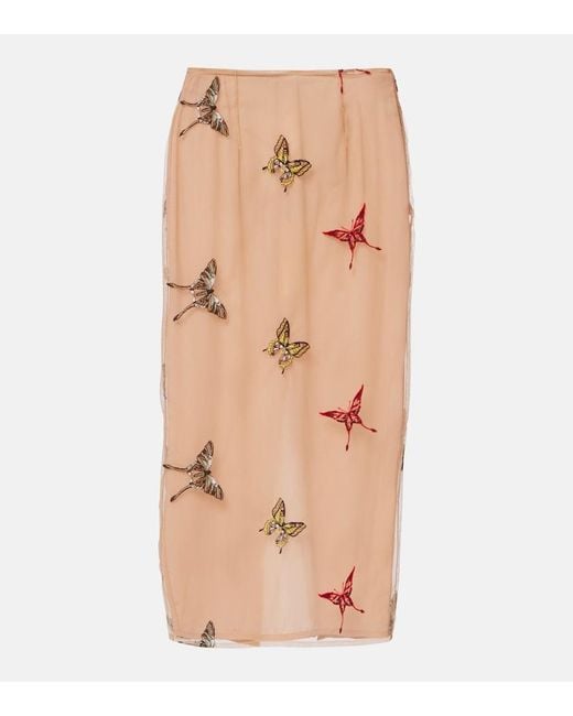 Blumarine Natural Applique Midi Skirt