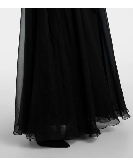 Dolce & Gabbana Black Feather-Trimmed Silk Chiffon Gown