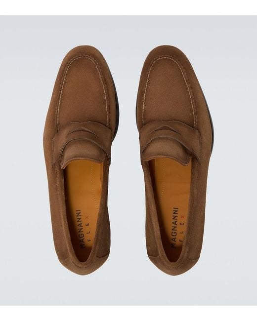 Magnanni Shoes Brown Diezma Suede Penny Loafers for men