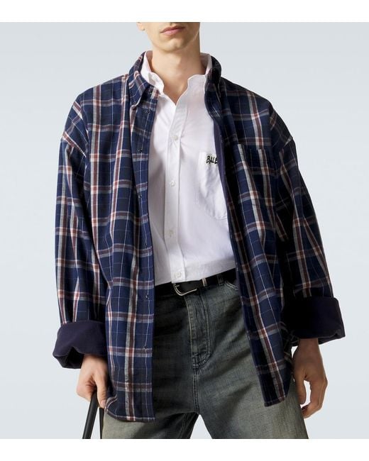 Balenciaga Blue Reversible Flannel And Fleece Shirt for men