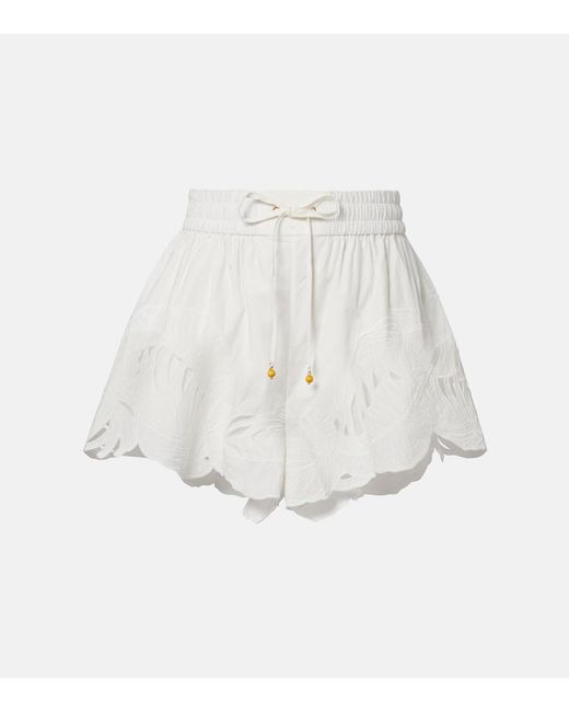 Zimmermann White Mahon Embroidered Cotton Shorts